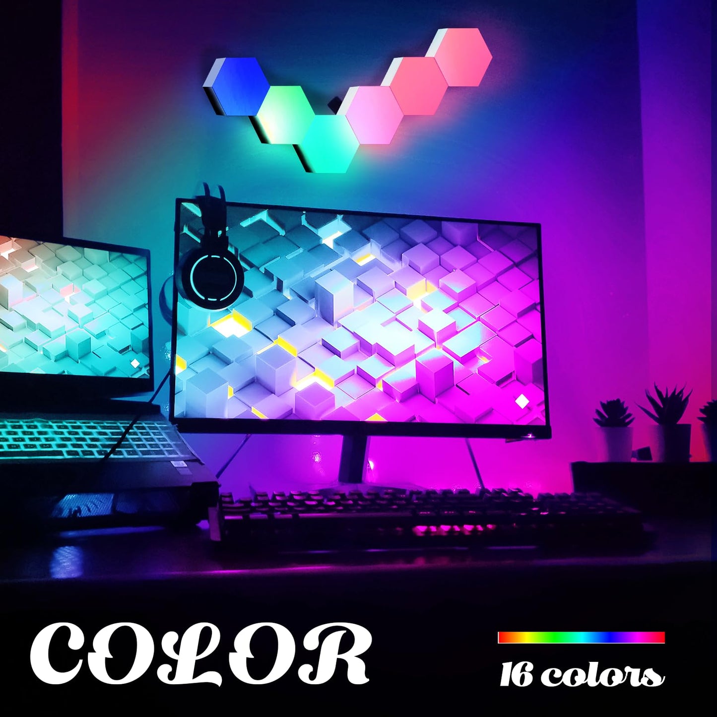 ODISTAR Hexagon Wall Light Panels (8 Pack)- Smart APP RGB Hexagonal LED Modular Lights with Remote Control,Music Sync Features for Gaming Rooms,Living Rooms, Bedrooms, DIY Enthusiasts and Gift Options