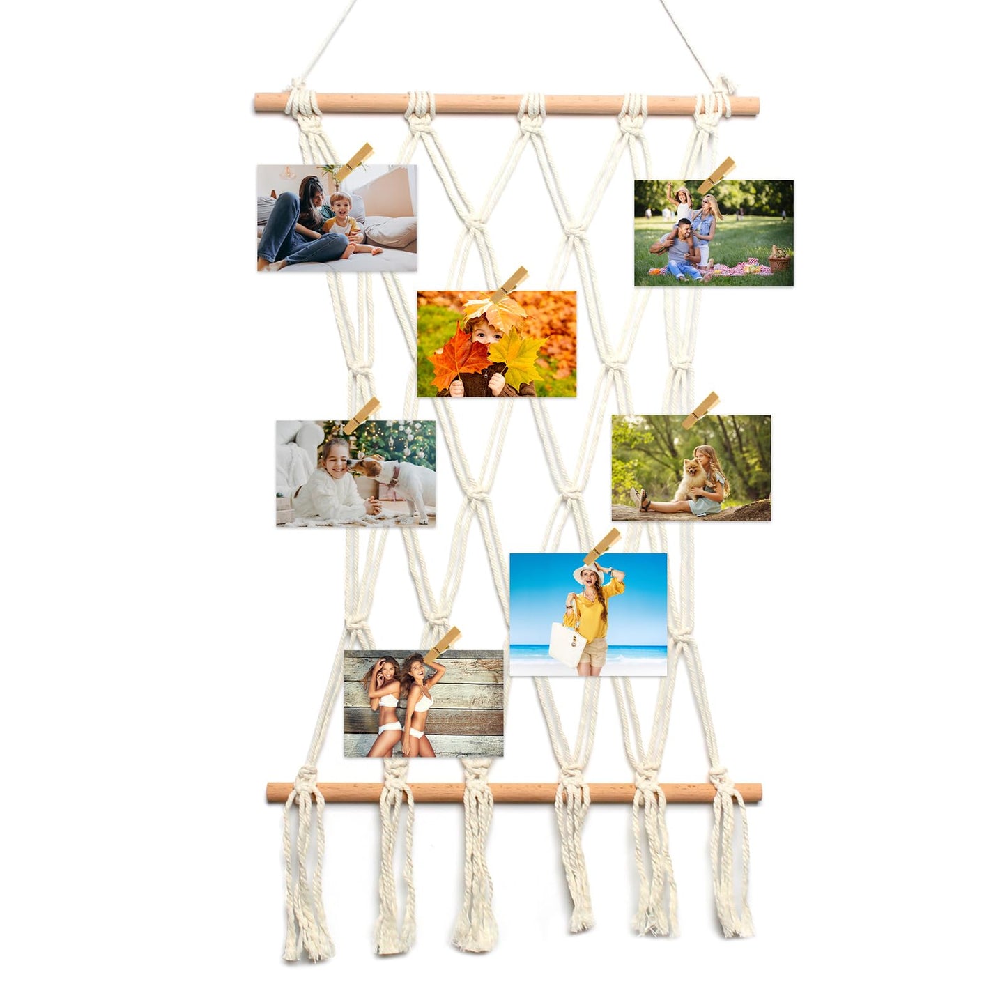 JONKASIPA Hanging Photo Display Wall Decor Macrame Wall Hanging Boho Collage Picture Frames Decor for Dorm Bedroom Living Room Teen Girl Gifts-B