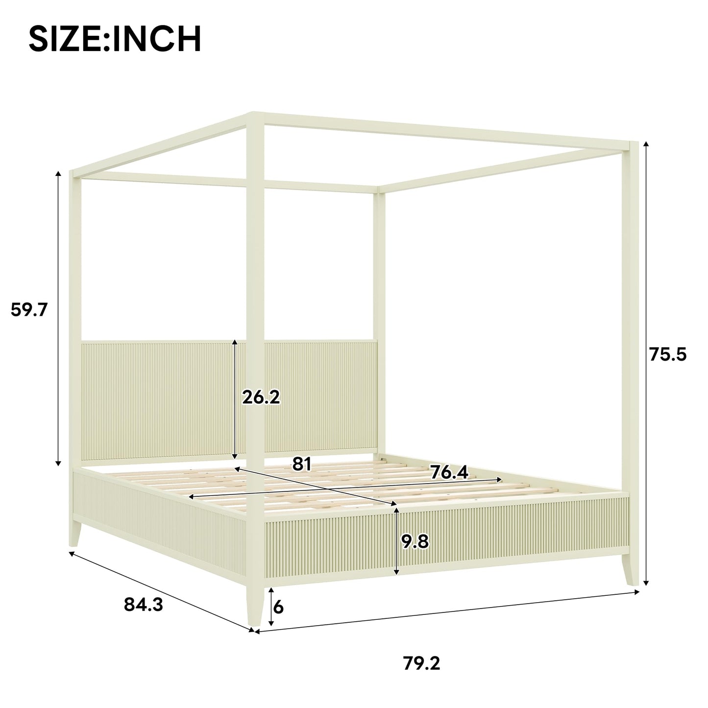 Merax Modern Luxury King Size Wooden Canopy Bed Frame with Headboard, Slats Support, Wood 4 Poster Bed Frame, No Box Spring Needed, Contemporary Bedroom Furniture, Beige