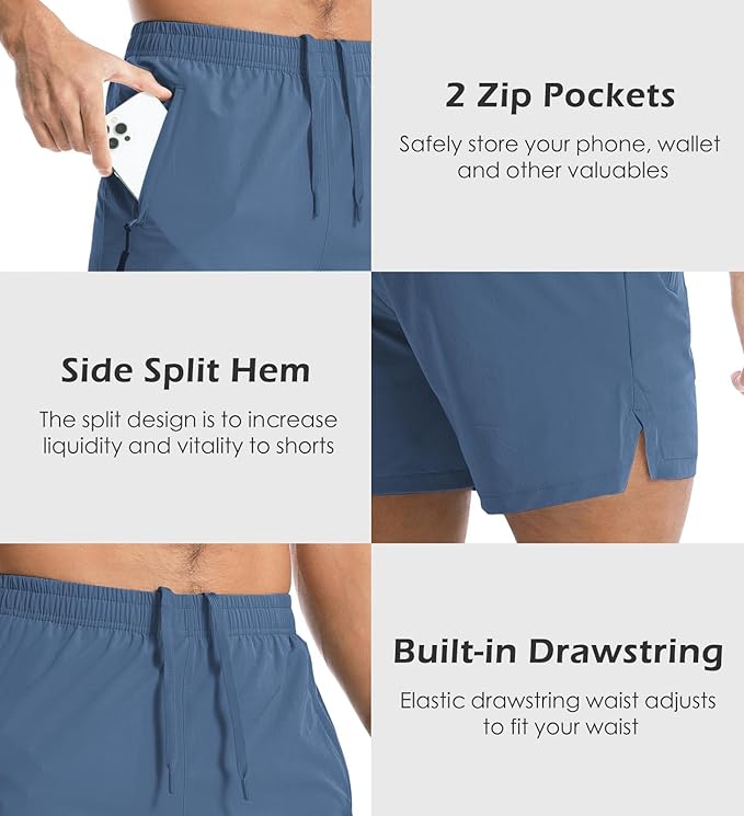 Aolesy Men's Gym Shorts Linerless & Liner - 5" Quick Dry Workout Running Shorts with Zip Pockets Sports Athletic Shorts