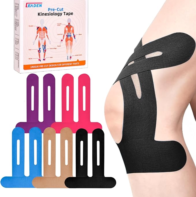 IEADEN Precut Kinesiology Tape for Knees, 20 Pcs, 5 Colors - Knee Support & Stability, Knee Pain Relief Athletic Tape - Waterproof & Elastic, Breathable Hypoallergenic Latex-Free Tape