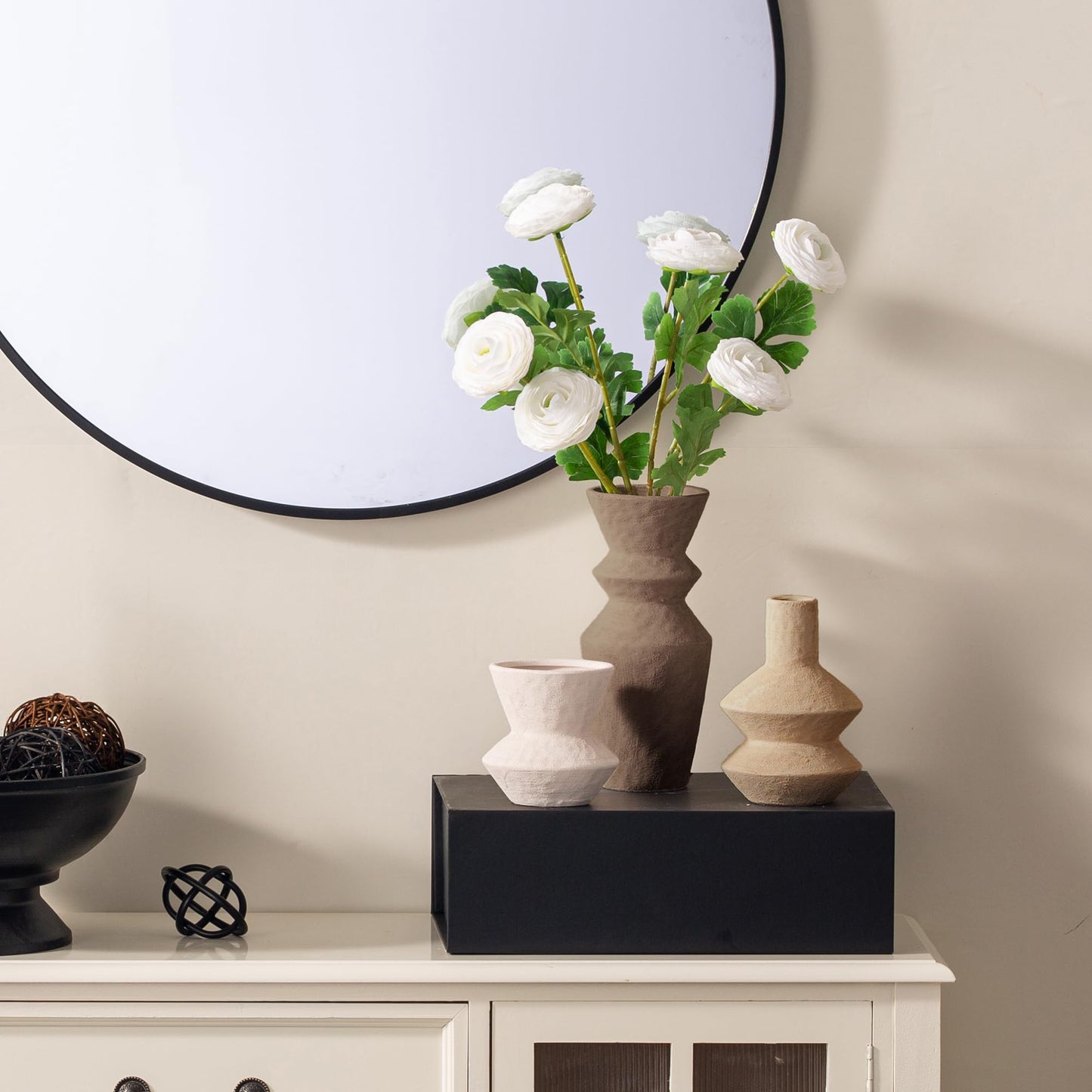 Ceramic Vase Home Table Decor - Flower Vase Set of 3 Living Room Kitchen Decorations Farmhouse Modern Rustic Vases Decorative Centerpiece for Shelf Bedroom Office Bathroom Dining Coffee Desk