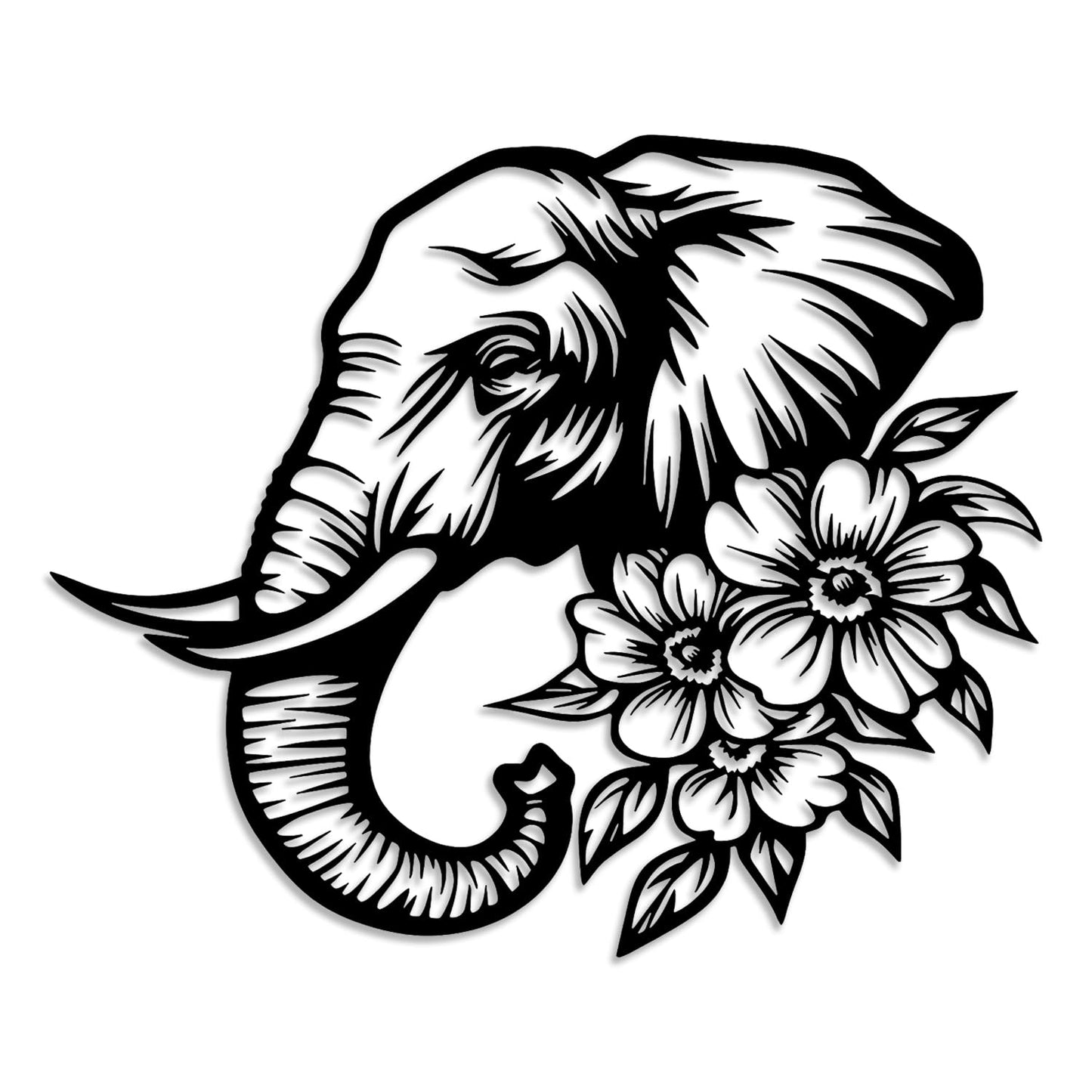 LIYOUYA Elephant Flower Metal Wall Decor - Rustic Farmhouse Room Decor Simple Black Wall Art Home Decor for Living Room, Bedroom, Dining Room, Garden, Courtyard (Black)