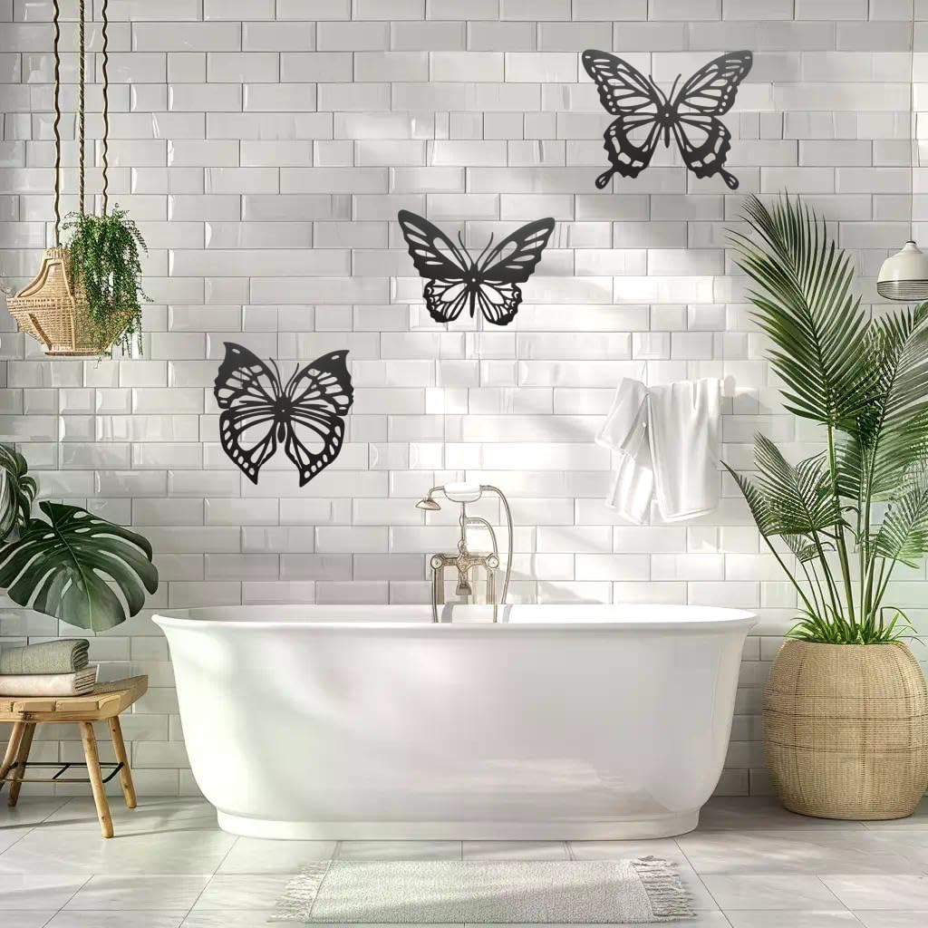 Lylence Metal Butterfly Wall Decor 3pcs Black Metal Butterfly Wall Decoration, Versatile Wall Decoration for Living Room, Bedroom and Bathroom - Large Size 3 (1Pack (3pcs))