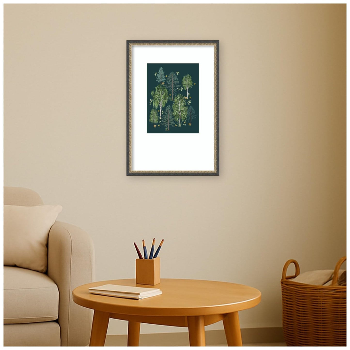 Amanti Art Framed Wall Art Print 25x17 Scandinavian Boreal Forest by Alexandra Weise, Nature Wall Art, Whimsical Decor, Medium Poster Painting Artwork for Living Room, Bedroom, Bathroom, Kitchen,
