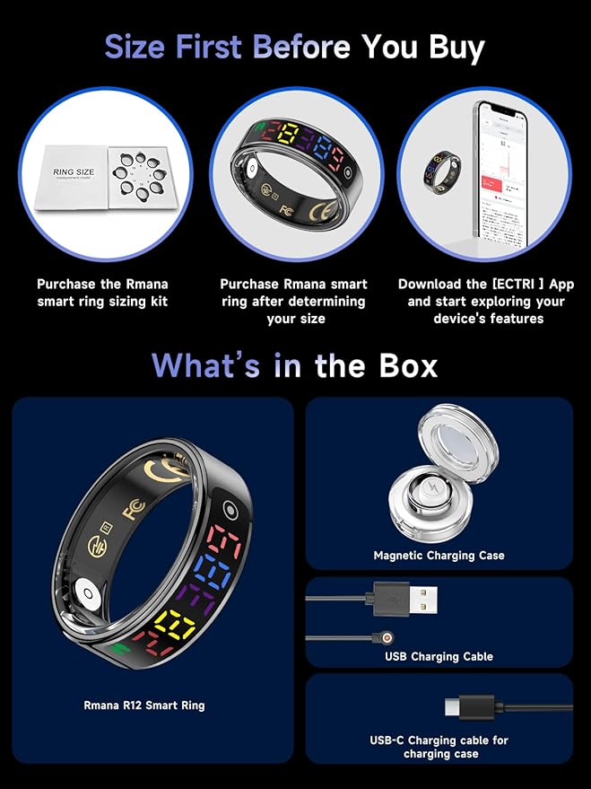 Smart Ring for Women Men, Health Ring Colorful Display, Fitness Tracker with Heart Rate, Blood Oxygen, Sleep Monitor, No Subscription Fee, 5ATM Waterproof for iOS & Android (Silver, 11)