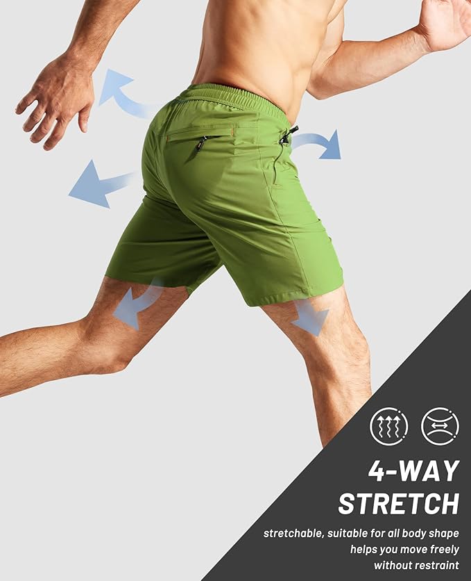 MIER Men's Quick Dry Running Shorts with Zipper Pocket, Elastic Waist Athletic Workout Exercise Fitness Shorts, 7 Inch