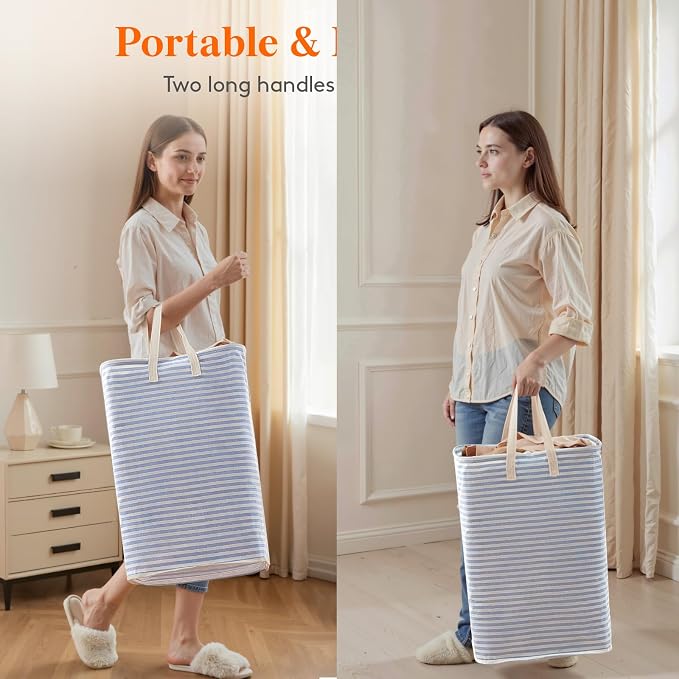 Lifewit 75L Large Collapsible Laundry Hamper, Tall Foldable Dirty Clothes Baskets Waterproof, Freestanding Design with Easy Carry Handles in Dorm Bedroom Bathroom College, Dark Blue