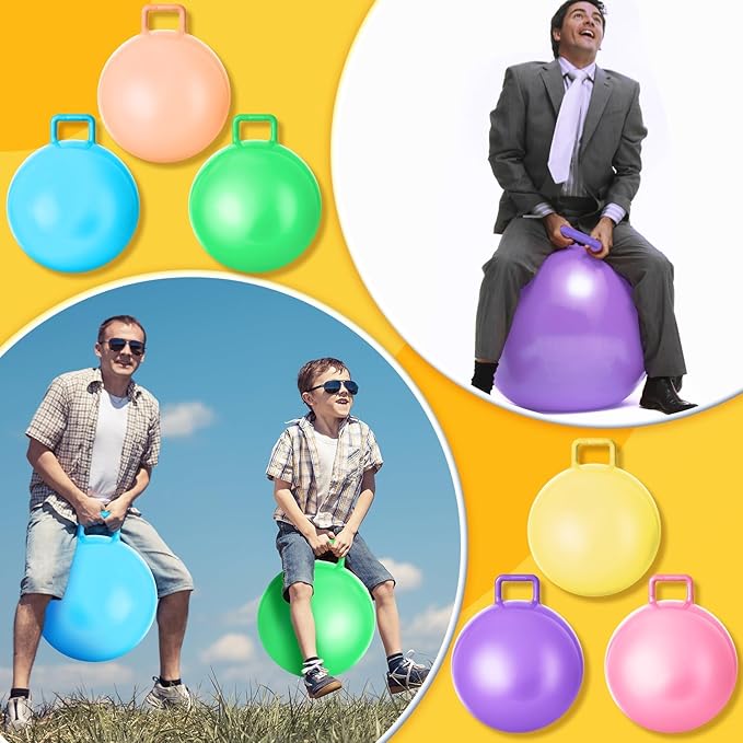 Lewtemi 6 Pcs Hopper Ball Carnival Outdoor Games 15 Inch Jumping Hopping Inflatable Bouncing Ball with Handle and Air Pump for Adults Sport Exercise (Light Colors)