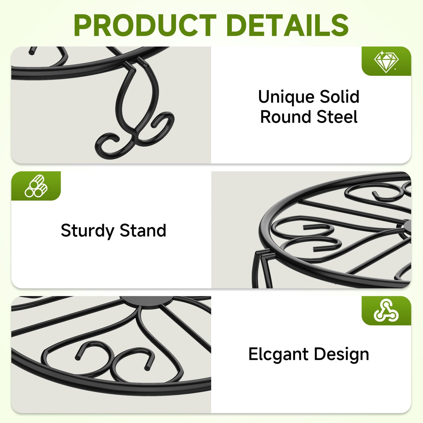3-Pack Wrought Iron Plant Stands for Outdoor & Indoor Use, Heavy Duty Rustproof Metal Pot Stand Holder, Single Short Round Black Base for Patio Garden Porch Plants Flower Pots Planter Riser 8Inch