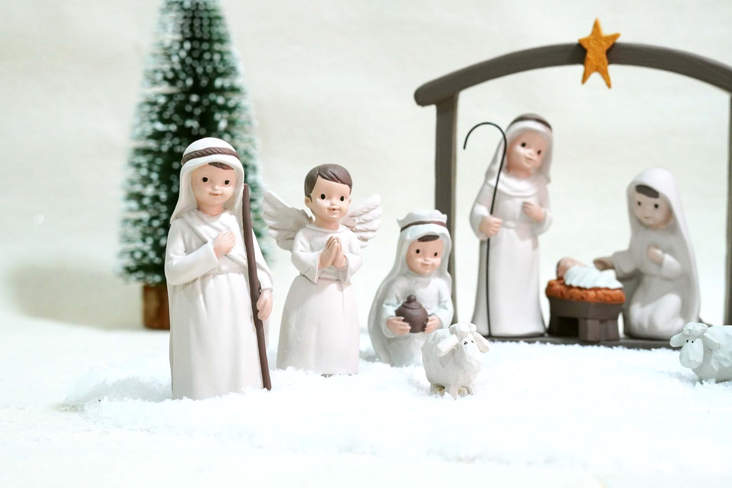 ENNAS Little People Nativity Set – 12-Piece Mini Christmas Nativity Scene Set, Indoor Holiday Manger Figures for Tabletop Decor, White Nativity Figurines
