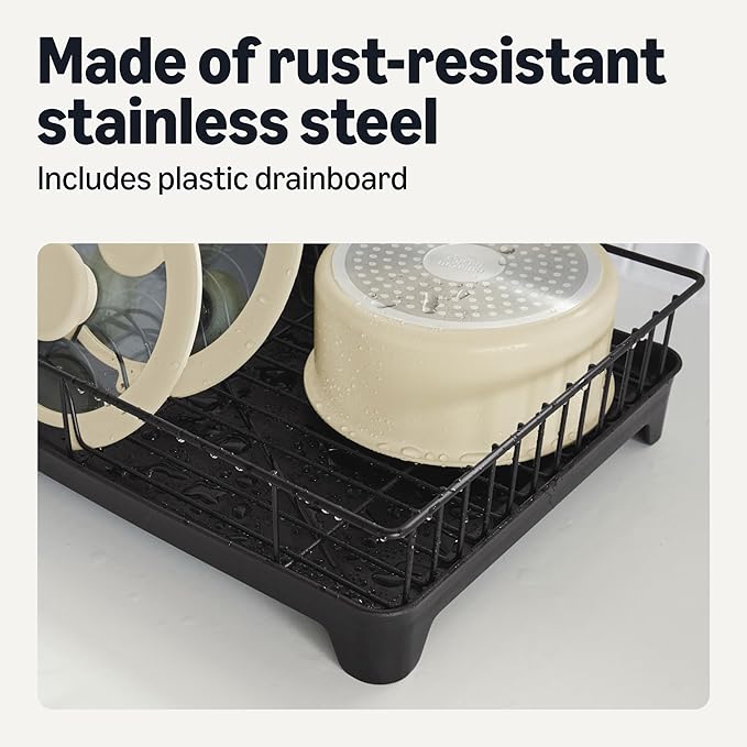 Amazon Basics Stainless Steel Dish Drying Rack, 15.2 x 11.6 x 4 in., Black