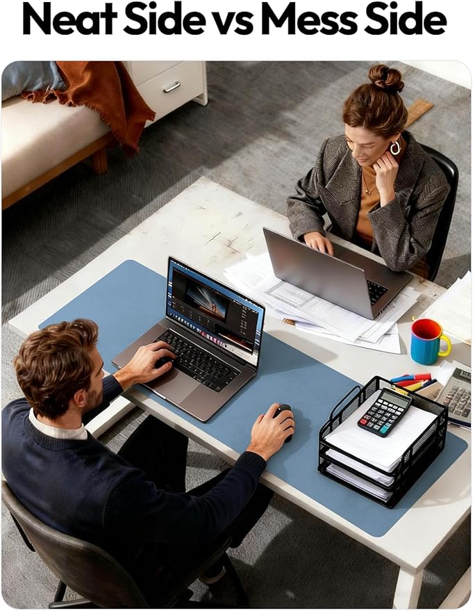 YSAGi Leather Desk Protector, Office Mat, Large Mouse Mat, Non-Slip PU Leather Blotter, Laptop Desk Mat, Waterproof Writing Pad for Office and Home(Blue, 42" x 17.2")