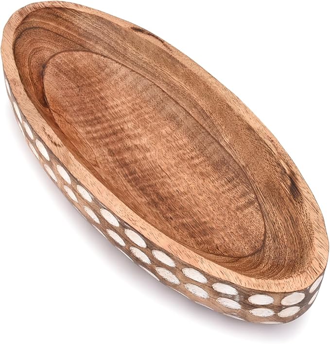 NIRMAN Mango Wood Decorative Bowl for Table Centerpiece Dining Living Room Home Kitchen Décor (14" x 6" x 2.3")