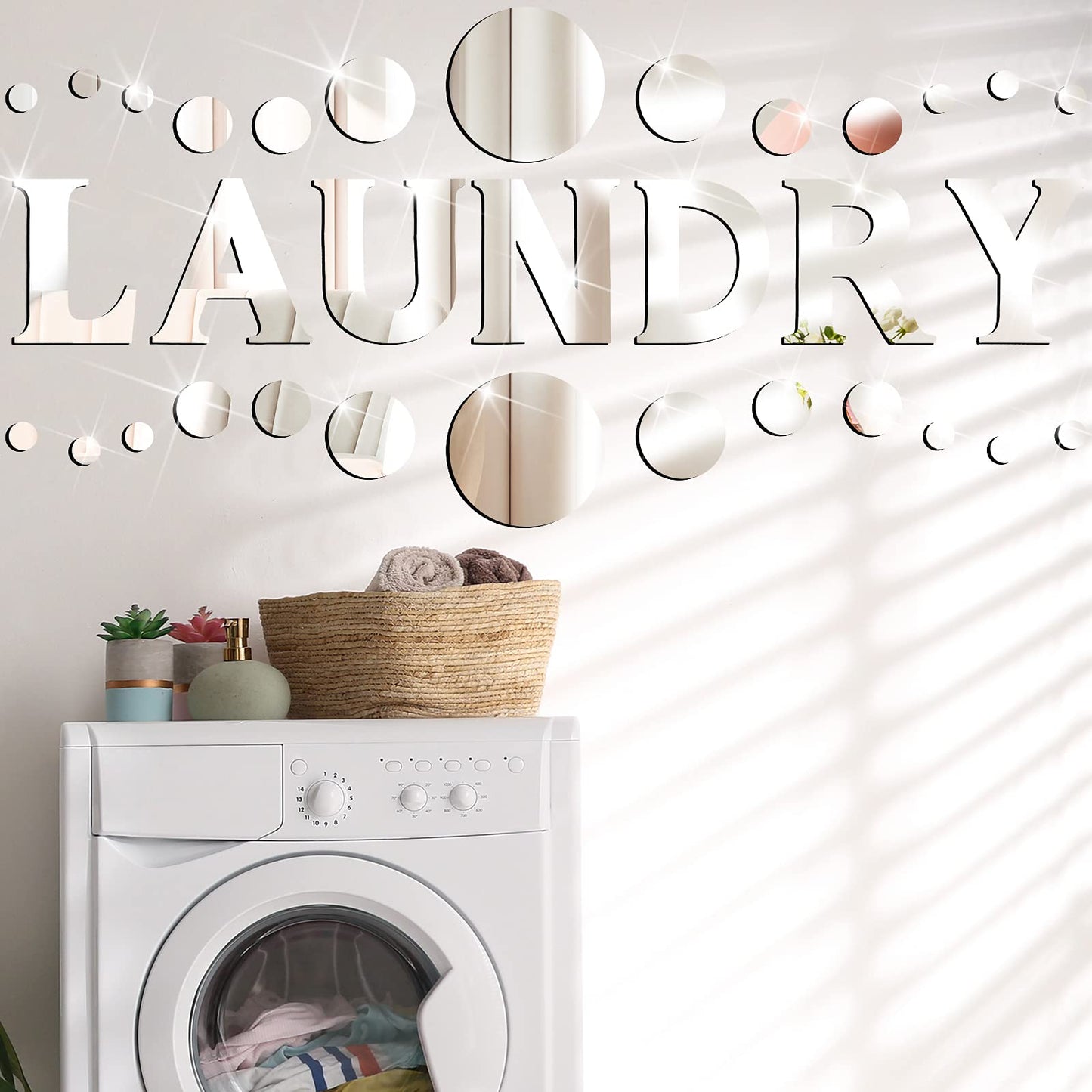 Zonon Laundry Room Mirror Decal Silver 3D Acrylic Mirror Wall Stickers DIY Wall Sticker for Bathroom Home Decorations Supplies(Silver)