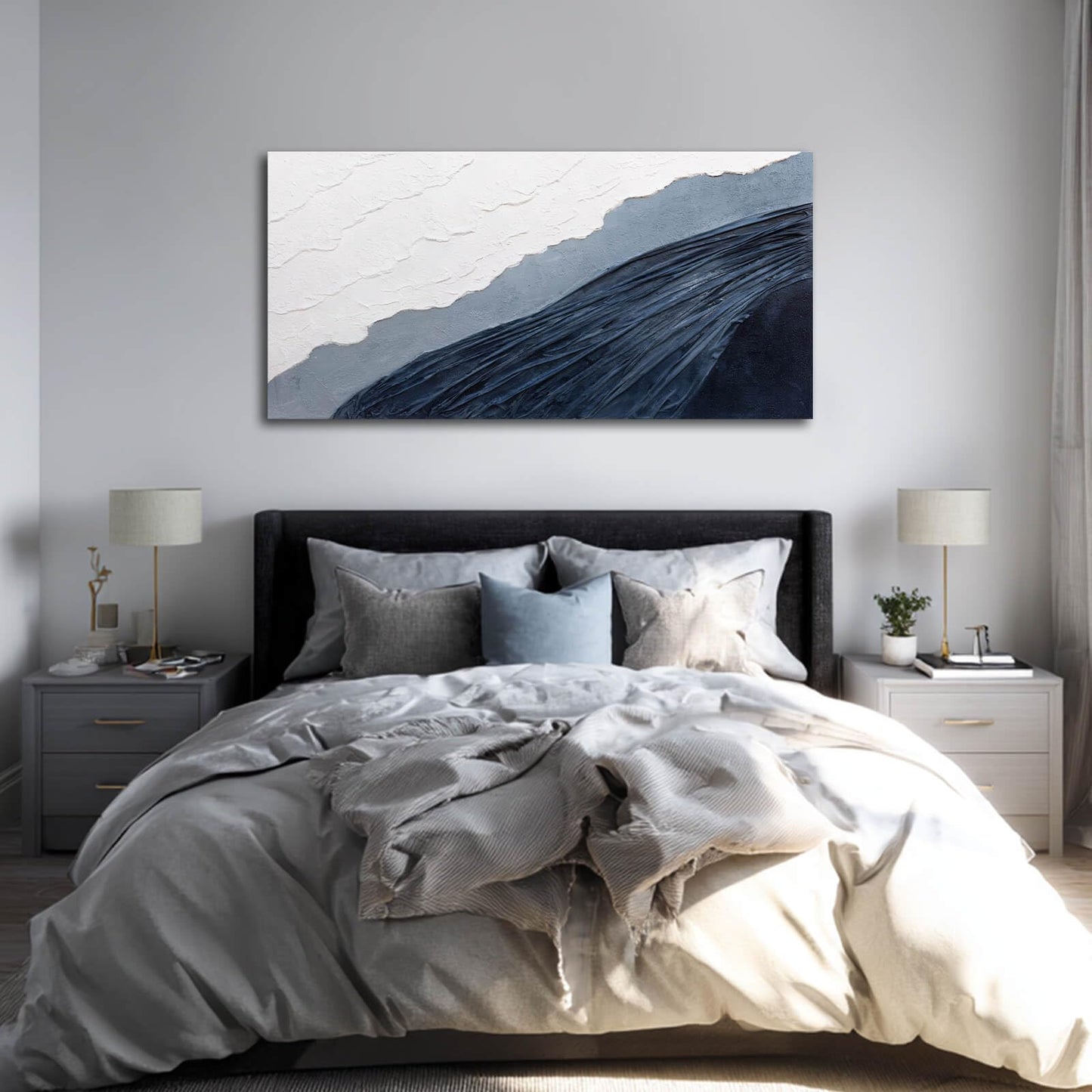 Ocevarin Blue and White Canvas Wall Decor Abstract Wall Art for Bedroom Neutral Art Prints Minimalist Home Decor 24"x 48" Pictures for Living Room