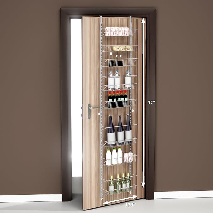 Home-Complete Pantry Over The Door Spice and Jar Rack Organizer - Great Storage Space for Cabinets and Kitchen - Wall Mounted 8 Tier Shelves