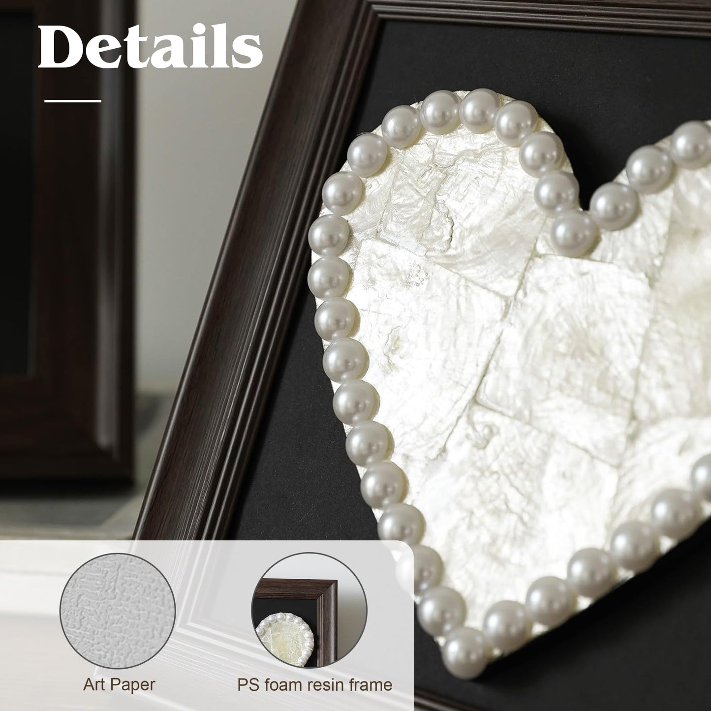 Handcrafted Heart-Shaped Seashell Wall Art with Pearl Border – Decorative Romantic Framed Shell Heart for Home, Wedding, and Gift