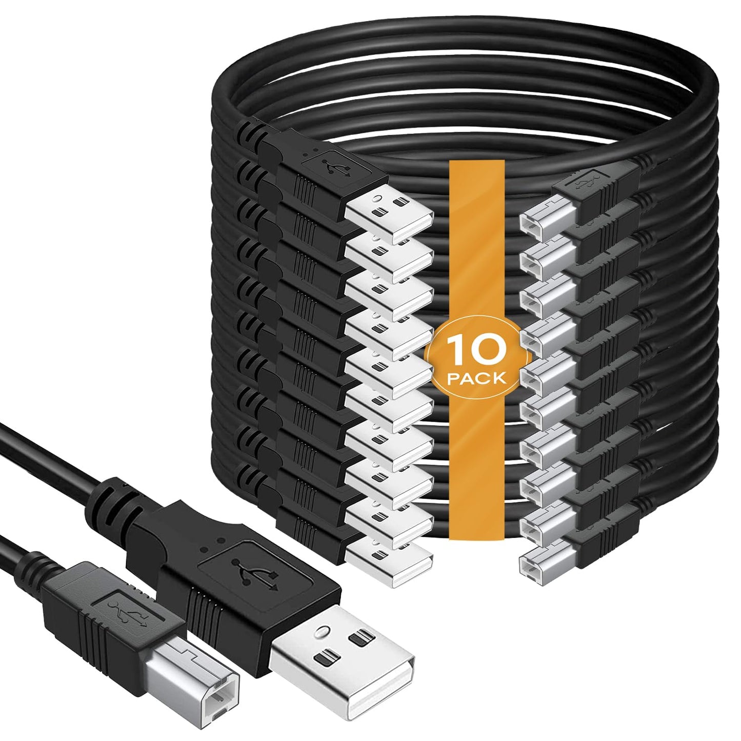 (10-Pack) (3-Feet) USB A to B Printer Cable, High Speed Transfer Scanner Printer Cord Compatible for HP Canon Dell