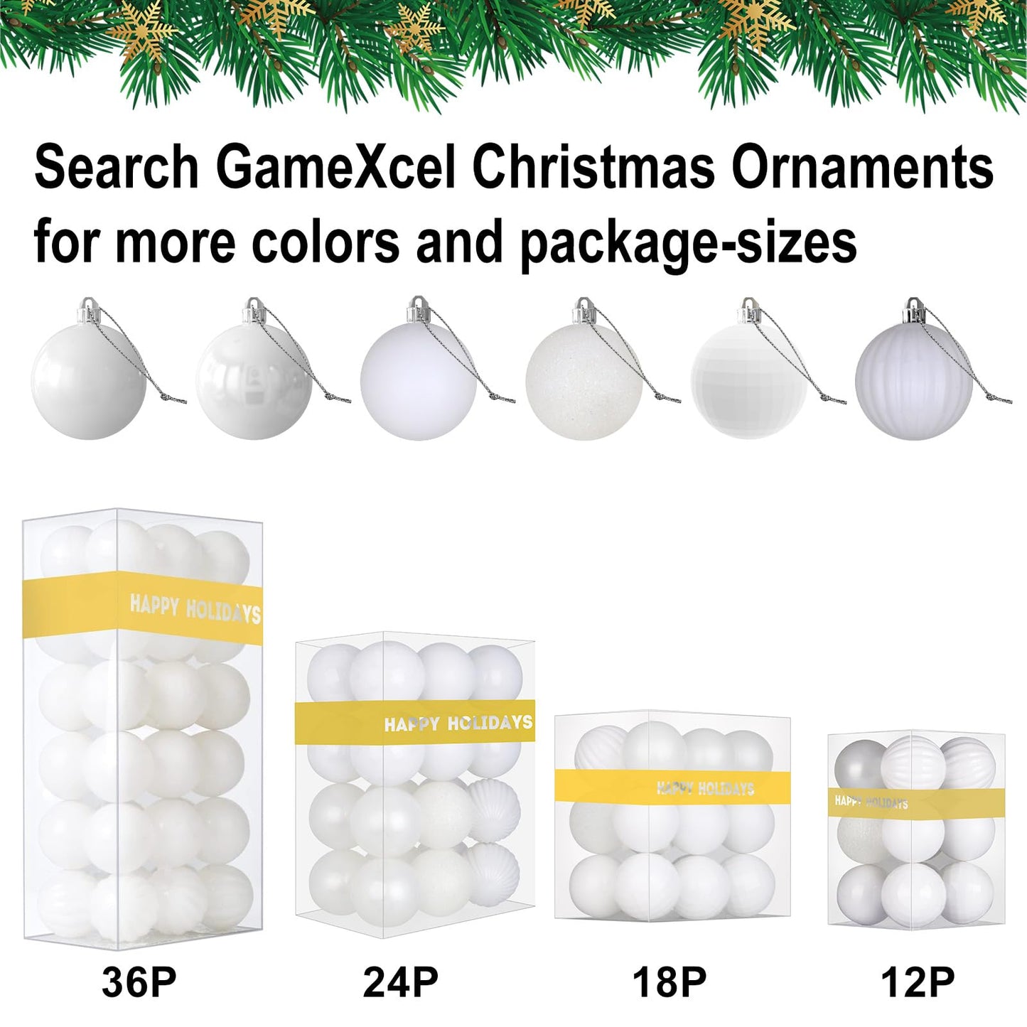 White 4.0" Large Christmas Balls - Christmas Tree Decoration Ornaments Shatterproof Hanging Balls for Birthday Halloween Holiday Wedding Decorations Set of 4pcs