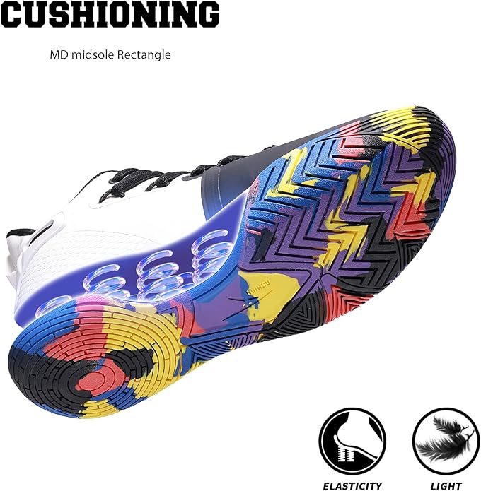 ASHION Kids Basketball Shoes Boys Girls Sneakers Mid-Top Lace Up Cushion Anti Slip Athletic Outdoor Sport Shoes for Unisex-Child