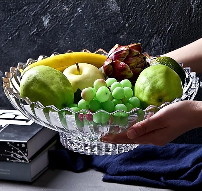Glass Fruit Bowl or Decorative Bowl, used for Kitchen counter or living room center table decoration, 12.5inch Fruit Bowl or Center Bowl (White)
