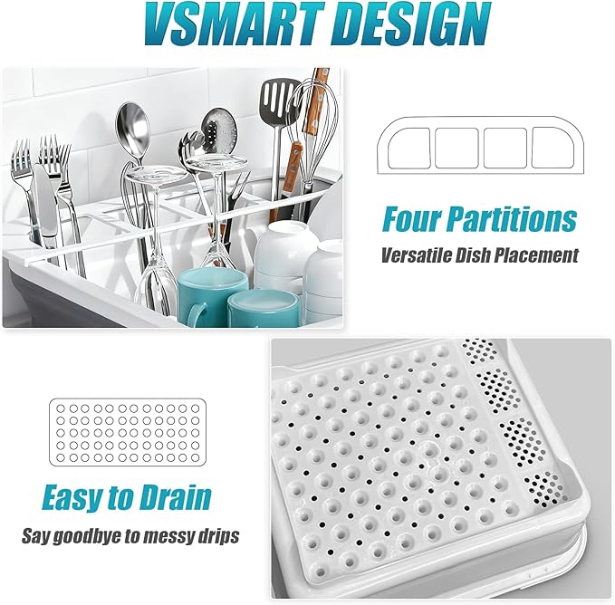 Collapsible Dish Drying Rack Portable Dish Rack for Kitchen RV Campers Travel Trailer - Space Saving Kitchen Storage Tray, Send Goods from Local Warehouse