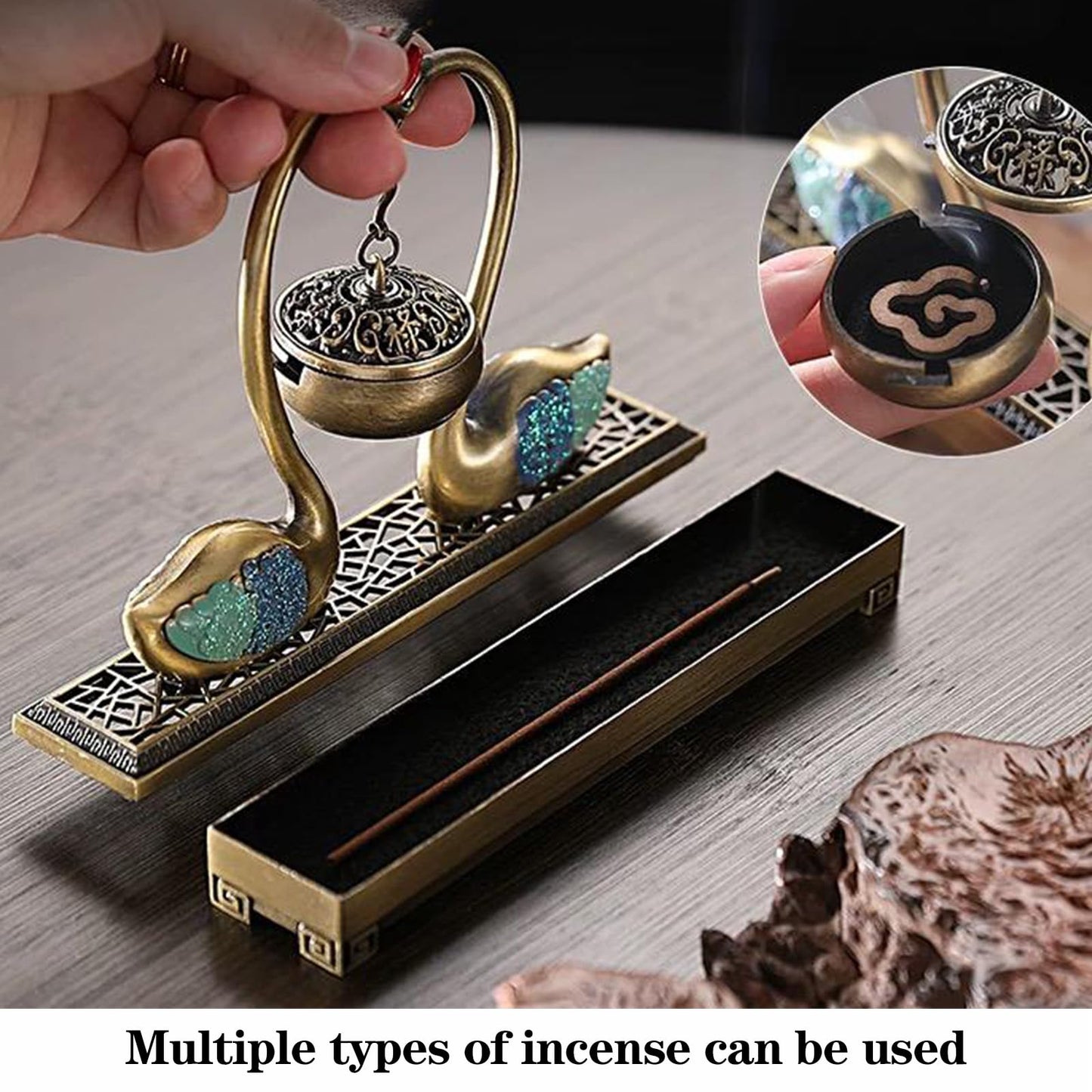 Swan Hanging Incense Holder Burner with Removable Ash Collector - Cone ncense Holder for Sticks, Brass Multi-Fuel for Yoga Meditation, Spiritual Studio Essentials, Zen Space Decorr