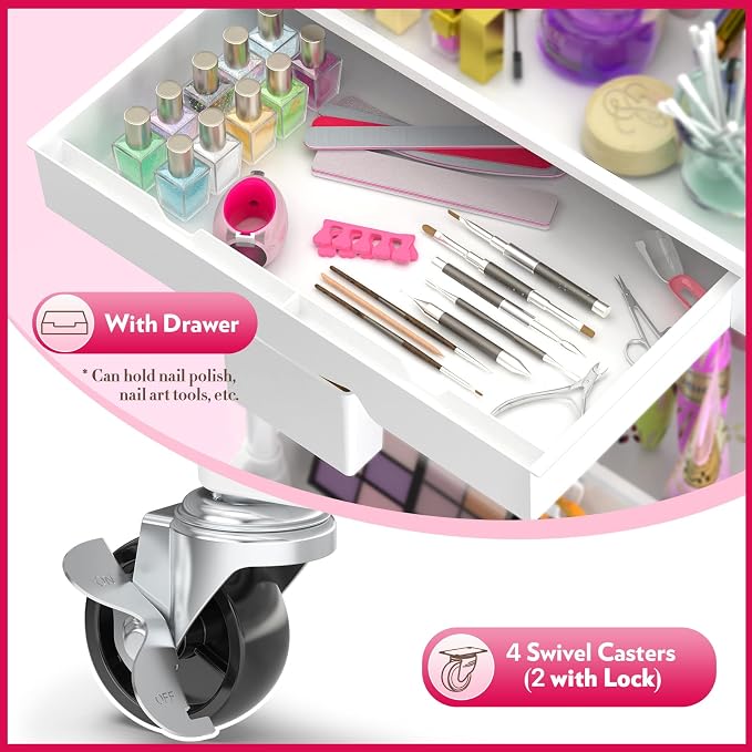 SUNALLY Makeup Cart Organizer with Drawers, 4 Tier Floor Skincare Organizers for Vanity, Rolling Makeup Bathroom Storage Cart Cosmetics Display Cases for Skin Care Perfume Nail Polish, White