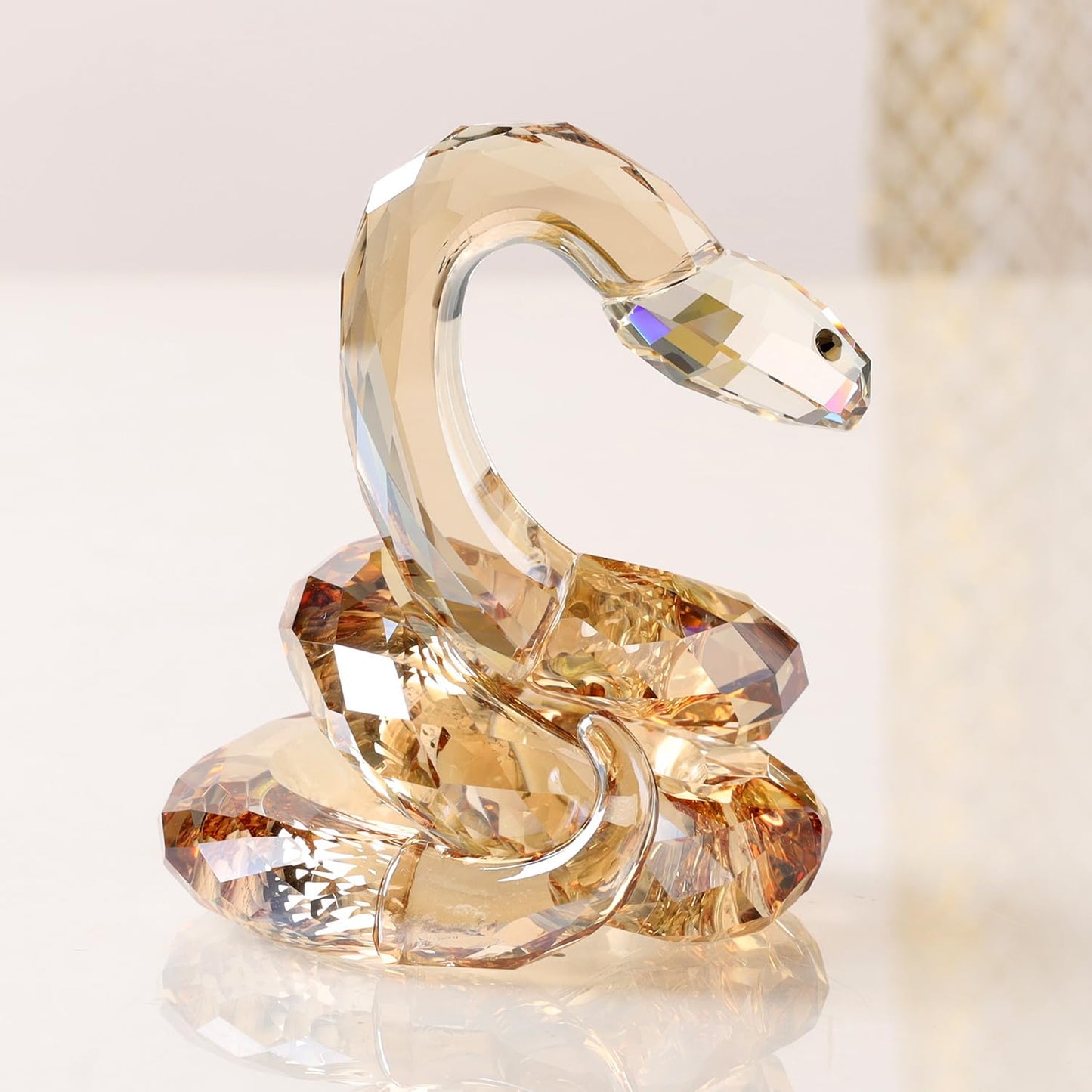 DOJOZ Crystal Coiled Snake Realistic Animal Holiday Collection Table top Ornament Home Decor Collectible Figurines Christmas New Year Gifts (Gold)