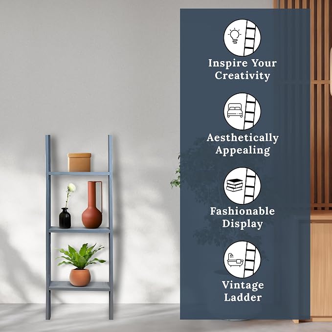BARNWOODUSA Throw Blanket Ladder – Fully Assembled Reclaimed Wood – Rustic Decorative Ladder for Towels, Quilts, & More – Perfect Decor for Bathroom, Porch, or Living Room,5' x 18" Slate Blue