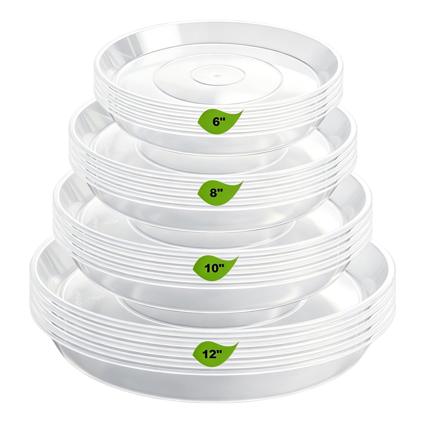 LWALRS 20 Pack Plant Saucer Tray (6 8 10 12 inch), Plant Saucers for Indoors Outdoor, Plastic Heavy Duty Drainage Drip Water Trays for Planter Pots Flower, Clear Pot Saucers Trays for Plants