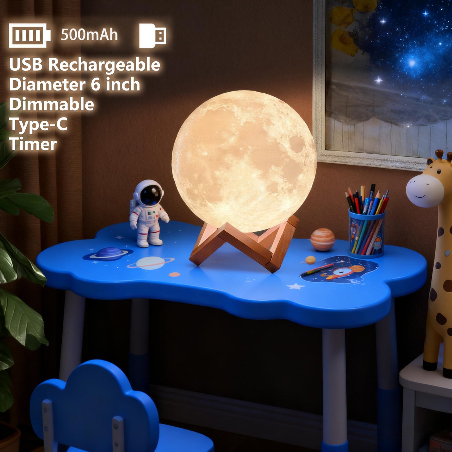 CPLA Moon Lamp Upgrade 128 Colors, Birthday Gifts for Kids Girls Boys Teens, Remote & Touch Control, Diameter 6 INCH