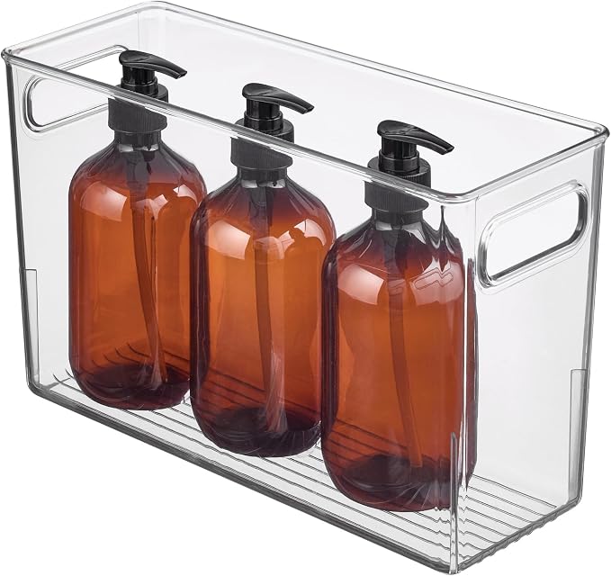 iDesign Slim Clear Plastic Bathroom Storage Bin, Tall Narrow | Organizer for Lotions, Creams, Toiletries