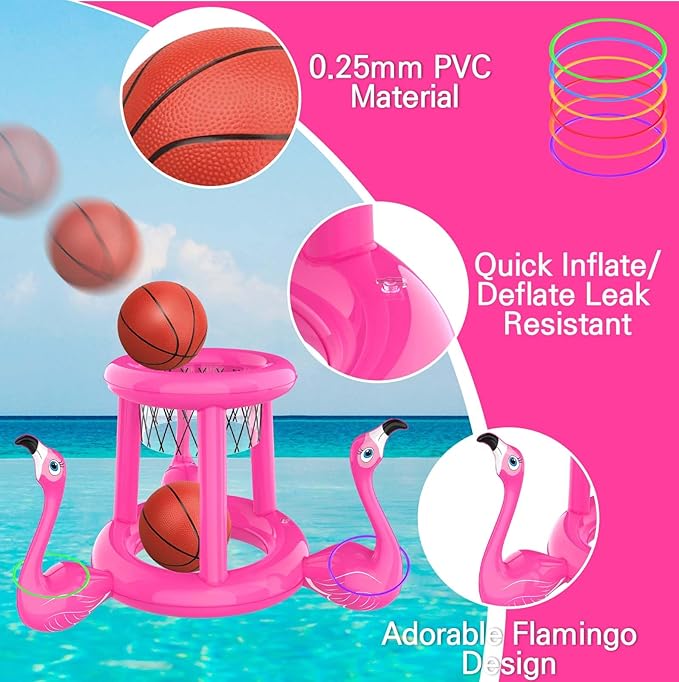 Pool Floats Toys Set, 2-in-1 Floating Basketball Hoops & Pool Ring Toss, Fun Summer Water Games for Kids Ages 8-12