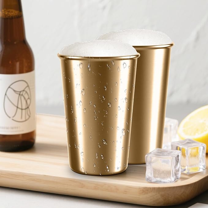 5 Pack 16 oz Stainless Steel Pint Cups,Stainless Steel Cup,Pint Cup Tumbler，water Tumbler,Stackable,Reusable,BPA Free (16oz-10pack-Gold steel)
