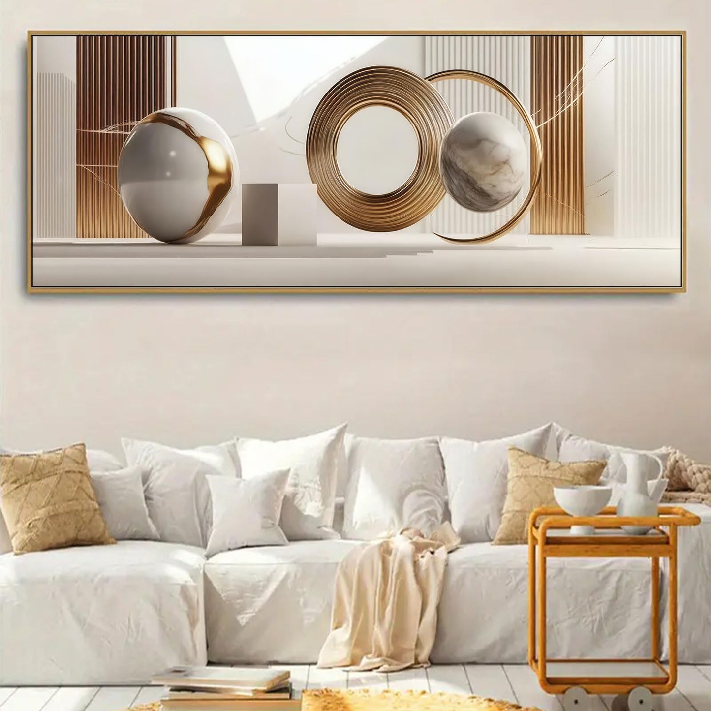 Yutjafa Extra Large Geometric Wall Art Modern Abstract Neutral Line Decor painting Pictures Nordic Gold White 2D Posters Canvas Prints for Bedroom Office Hallway Hotel Home Decoration No Frames