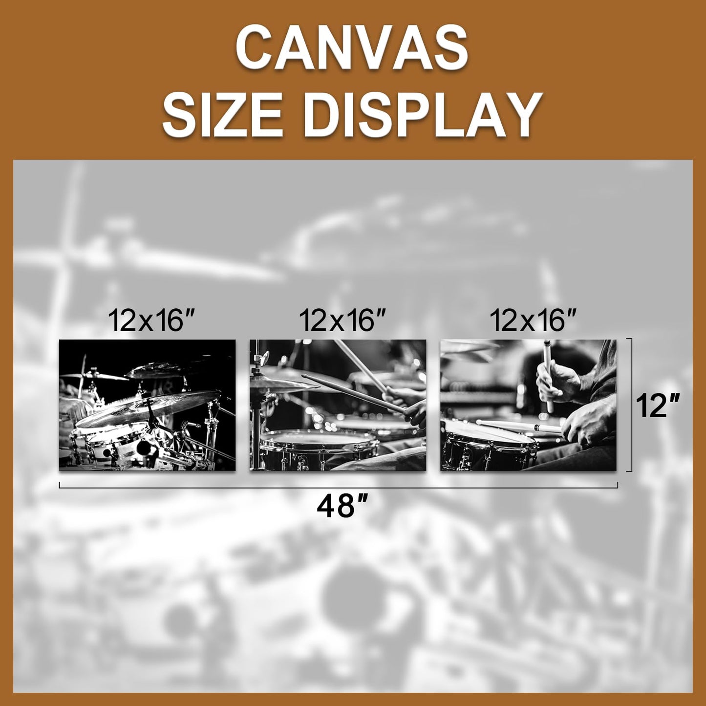PoGoXiPoYo 3 Piece Music Canvas Wall Art Rock Band Shelf Drum Set Musical Instruments Picture Prints Black and White Artwork Posters Wall Decor for Living Room Bedroom Home Studio 12x16inchx3pcs