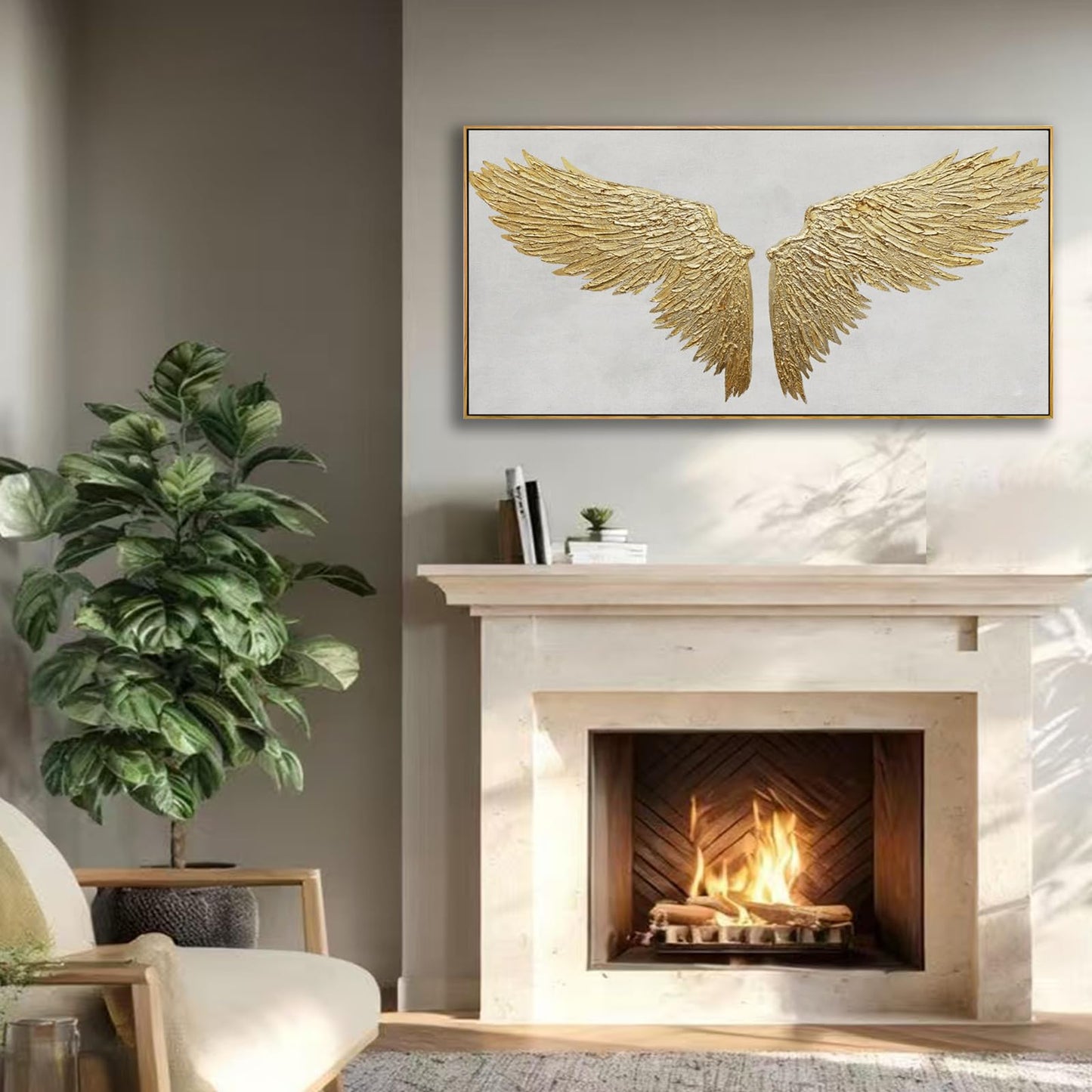 White and Gold Wall Decor Framed Modern Abstract Wall Art Bird Canvas Prints Paintings Neutral Wall Art for Bedroom Office Kitchen 20"x 40"