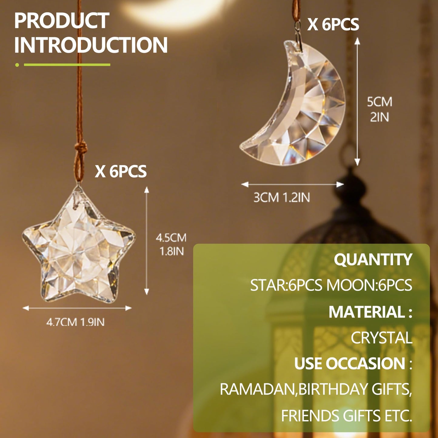 LOULIQIGIFT 12pcs Glass Star and Moon Ornaments Clear Hanging Crystal Prisms Ornaments for Chandelier Parts Home Office Window Decor for Mother's Day Birthday Party