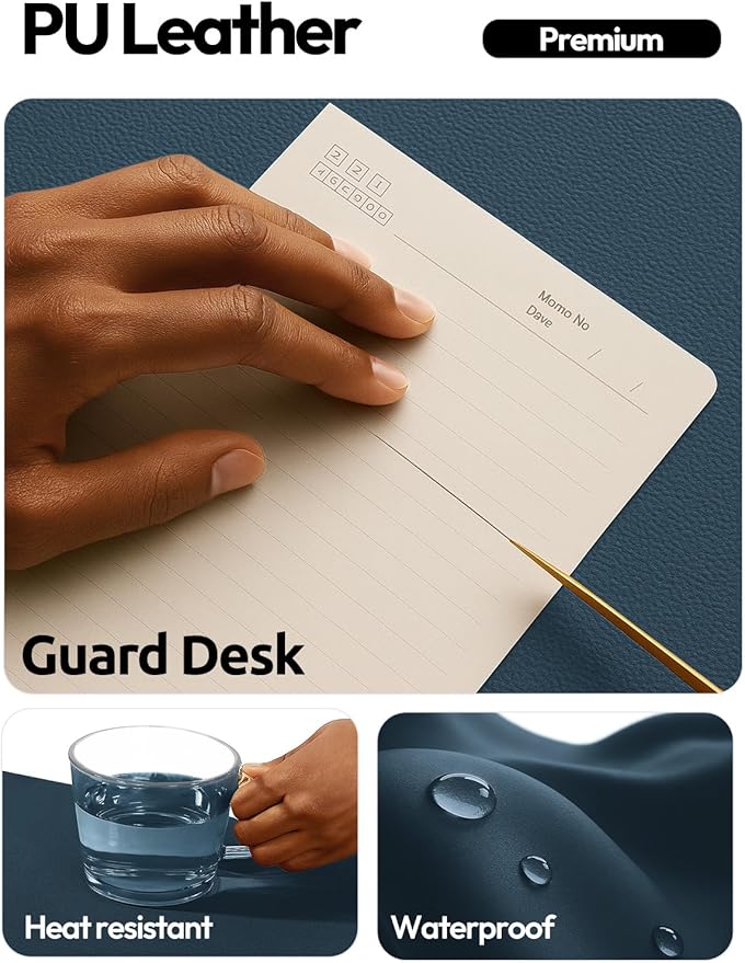 YSAGi Leather Desk Protector, Office Mat, Large Mouse Mat, Non-Slip PU Leather Blotter, Laptop Desk Mat, Waterproof Writing Pad for Office and Home(Dark Blue, 63" x 24")
