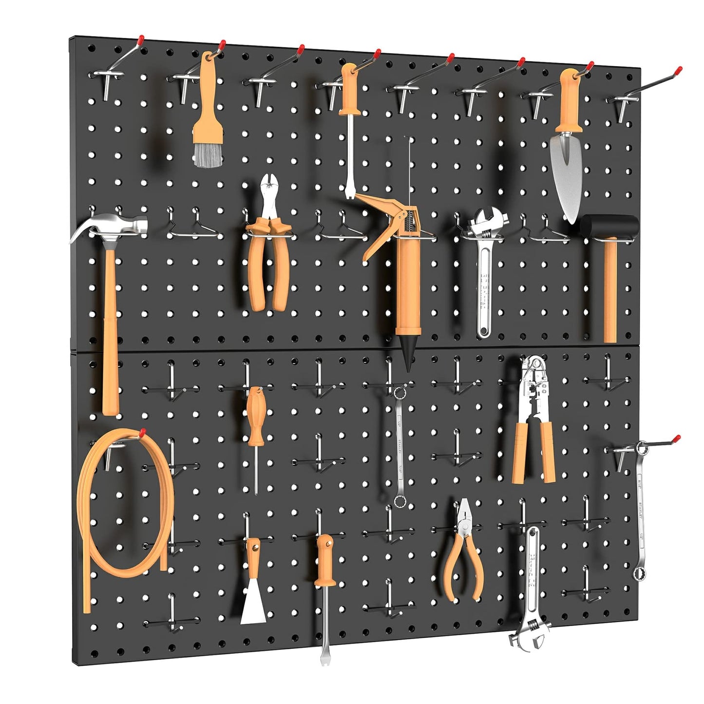 TORACK Metal Pegboard Wall Organizer 24" x 24" or 12" x 48", 70 PCS Tools Storage Pegboard for Garage Tool Organizer Peg Board with Pegboard Hooks for Workbench(Black)