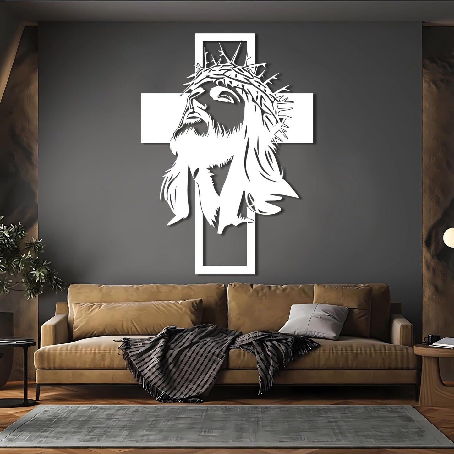 kawazu Metal Jesus Cross Wall Art, Christian Metal Wall Art, Jesus Cross Home Decor, Crosses Hanging, Large Crucifix Decorations for Church (Black, 30"x21"/76x54cm)