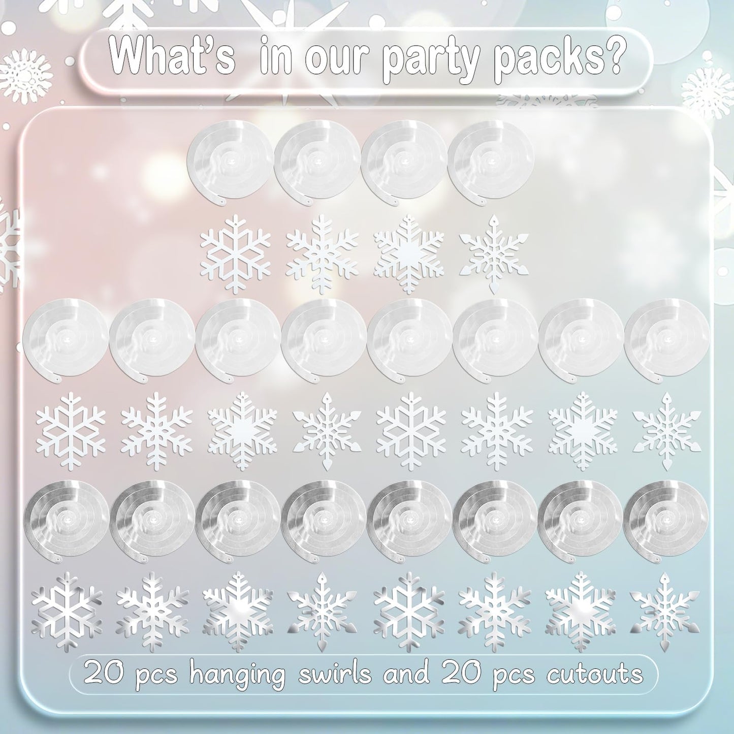 20Pcs Winter Snowflake Hanging Swirl Decorations, Christmas Snowflakes Ceiling Streamers Sliver White Snowflake Hanging Decorations for Christmas Winter Wonderland Frozen Party Supplies