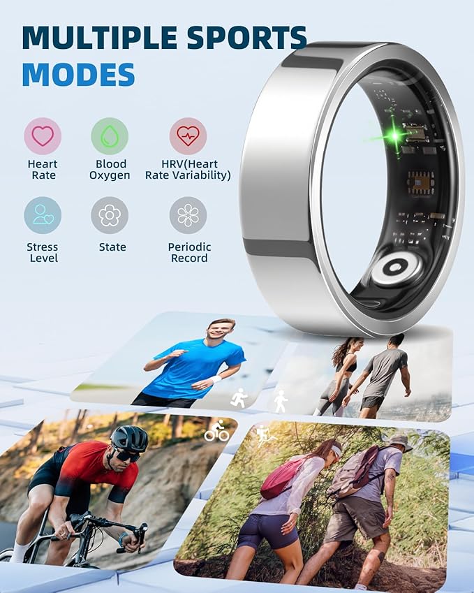 Smart Ring for Women Men Fitness Ring with Step Counting, Heart Rate, Blood Oxygen, Blood Pressure, Sleep Monitoring, IP68 Waterproof for iPhone and Android, No Subscription Fee,Silver 10#