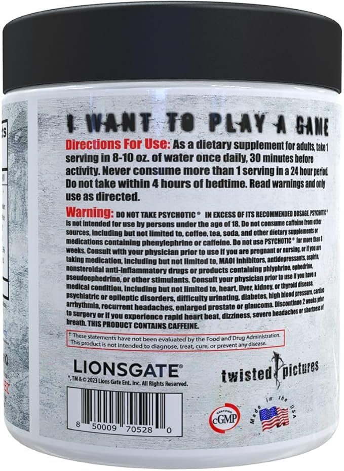 Insane Labz Psychotic SAW, High Stim Pre Workout Powder with OxyGold­??and AMPiberry®,Extreme Lasting Energy with Teacrine®,Focus with CognitIQ® and Endurance (30 Servings (Pack of 1), Blue Raspberry)