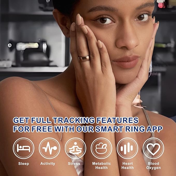 Smart Ring, Activity Trackers, Sleep Ring, Fitness Tracking, Stress Tracker, Heart Rate, Meditation, Temperature, Respiratory, No App Subscription, Women, Men, iOS, Android (Rosegold, 7)