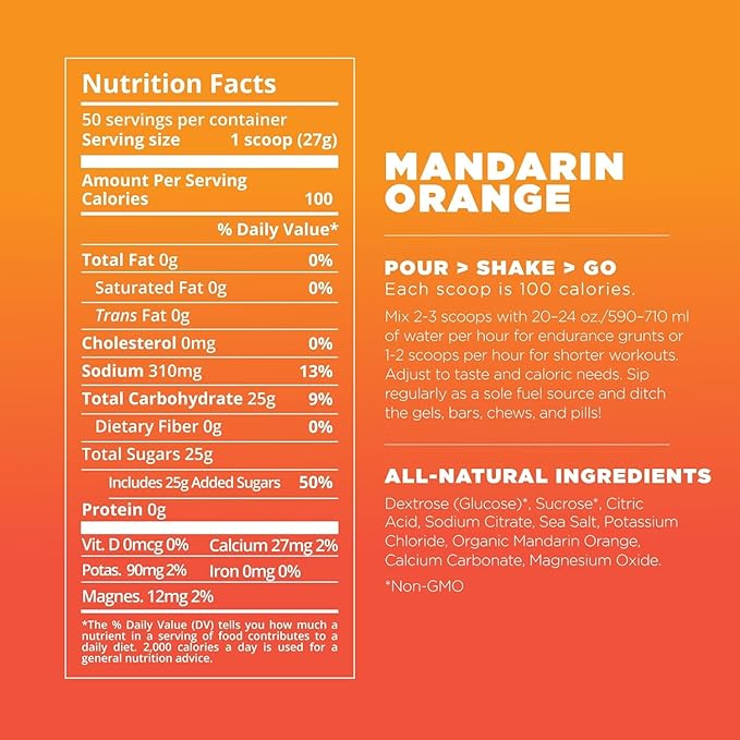 Tailwind Nutrition Endurance Fuel, Carbohydrate & Electrolyte Sports Drink Mix Powder, Gluten-Free, Vegan, Mandarin, 50 Servings