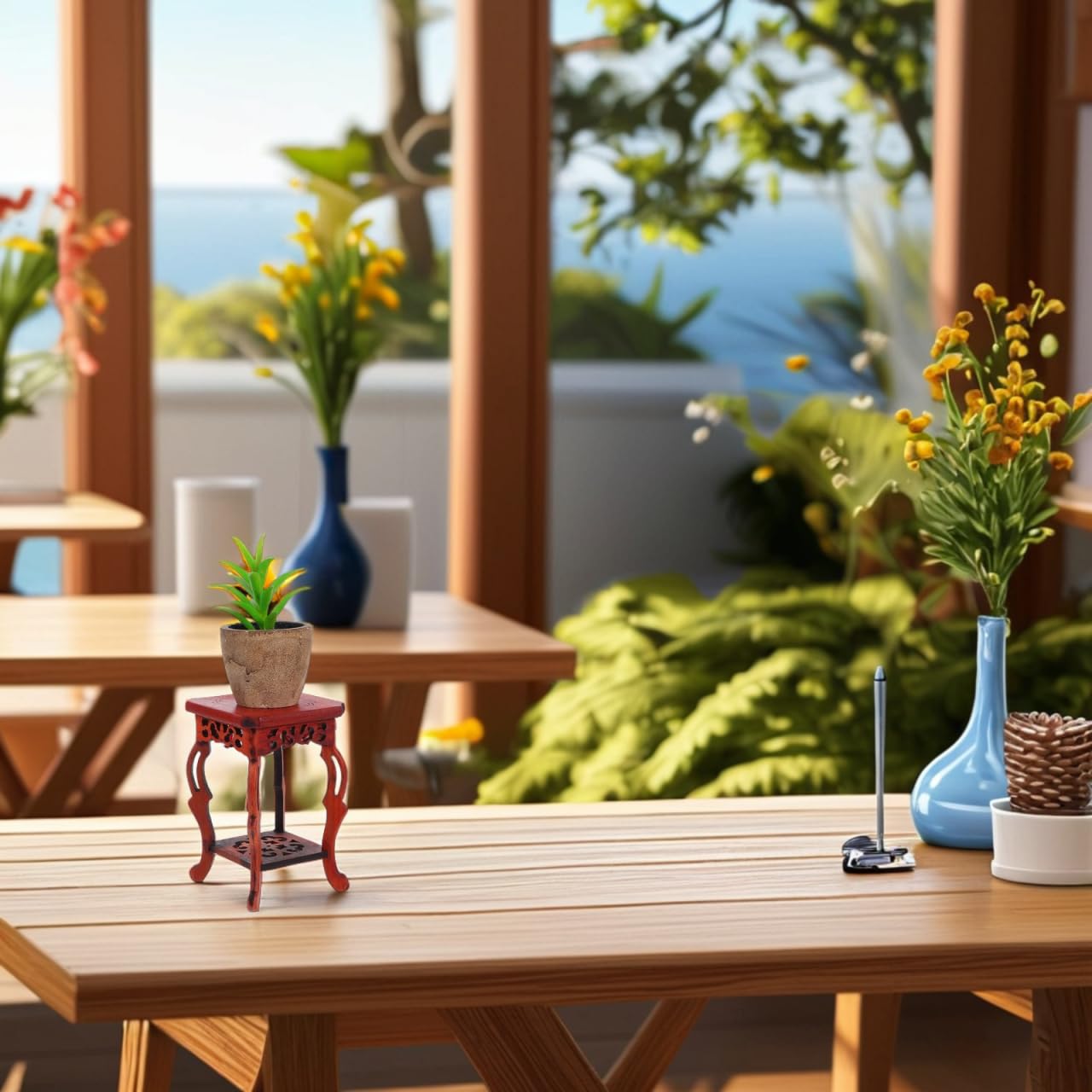 Garneck Wood Plant Stand Unique Design Small Decorative Pedestal Base for Indoor Plants 100% Natural Wood for Home and Garden Decoration