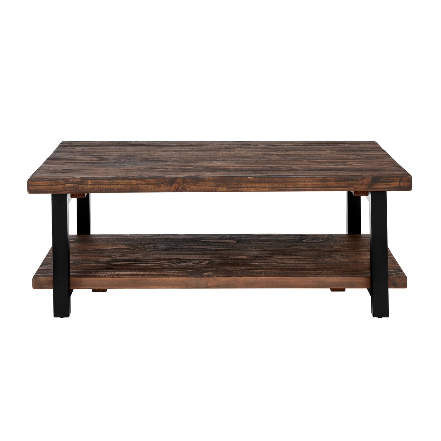 Alaterre Furniture Pomona Living Room 48 Inch Rectangular Solid Wood Coffee Table with Storage Shelf & Metal Legs – Rustic Industrial Farmhouse Large Living Room Table (Rustic Brown)